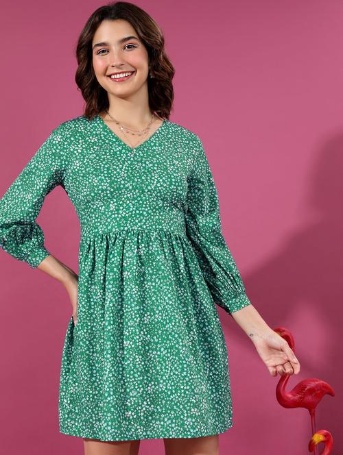 women green cotton blend a-line dress - 21375836 -  Standard Image - 0