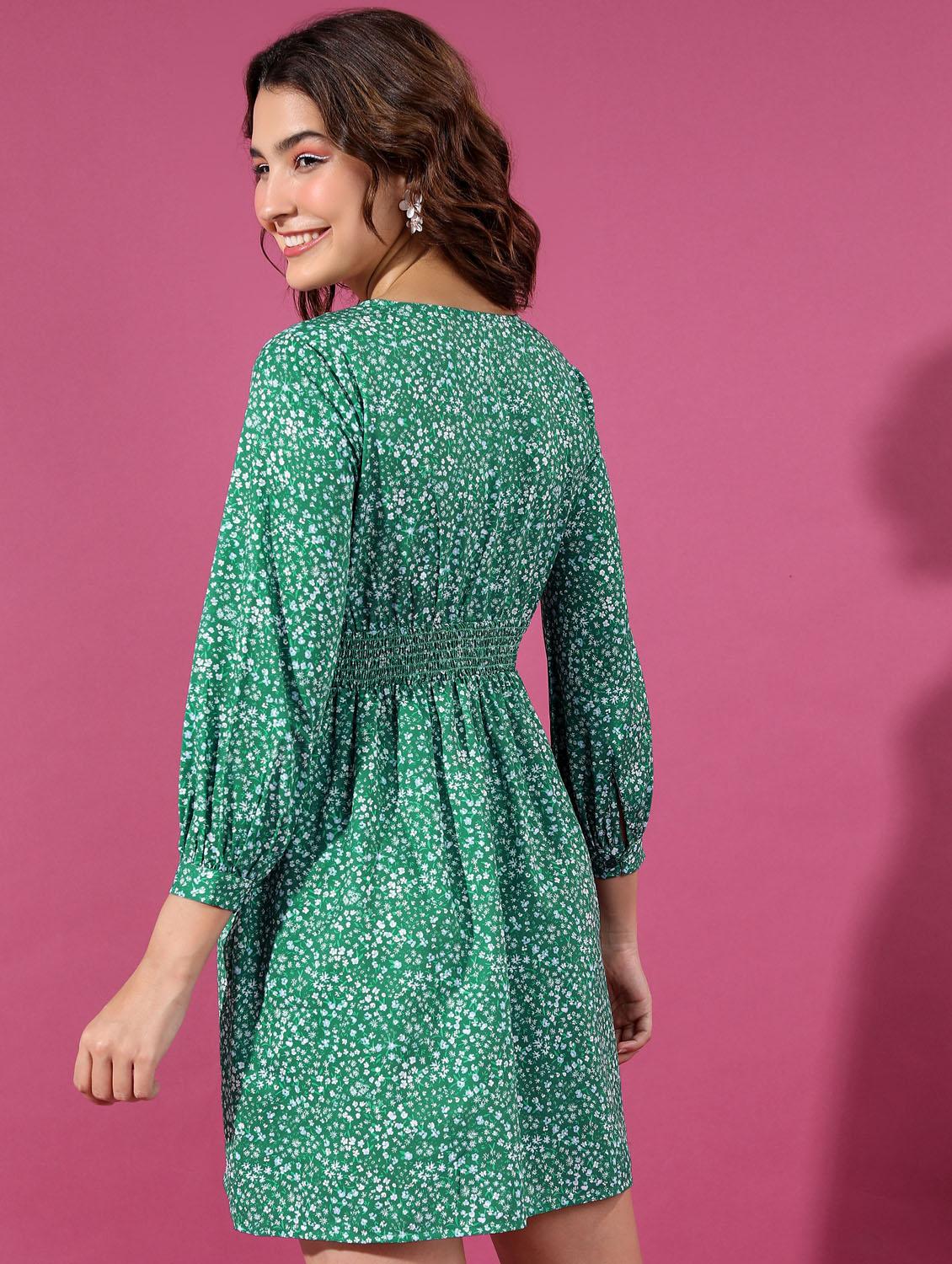 women green cotton blend a-line dress - 21375836 - Standard Image - 3