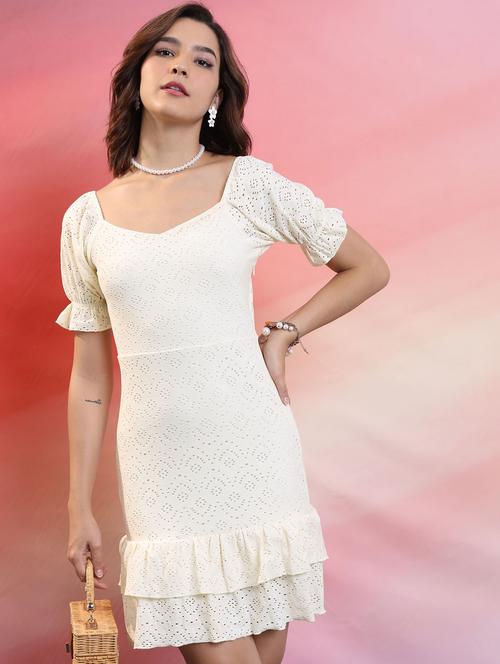 women cream self design sheath dress - 21375844 -  Standard Image - 0