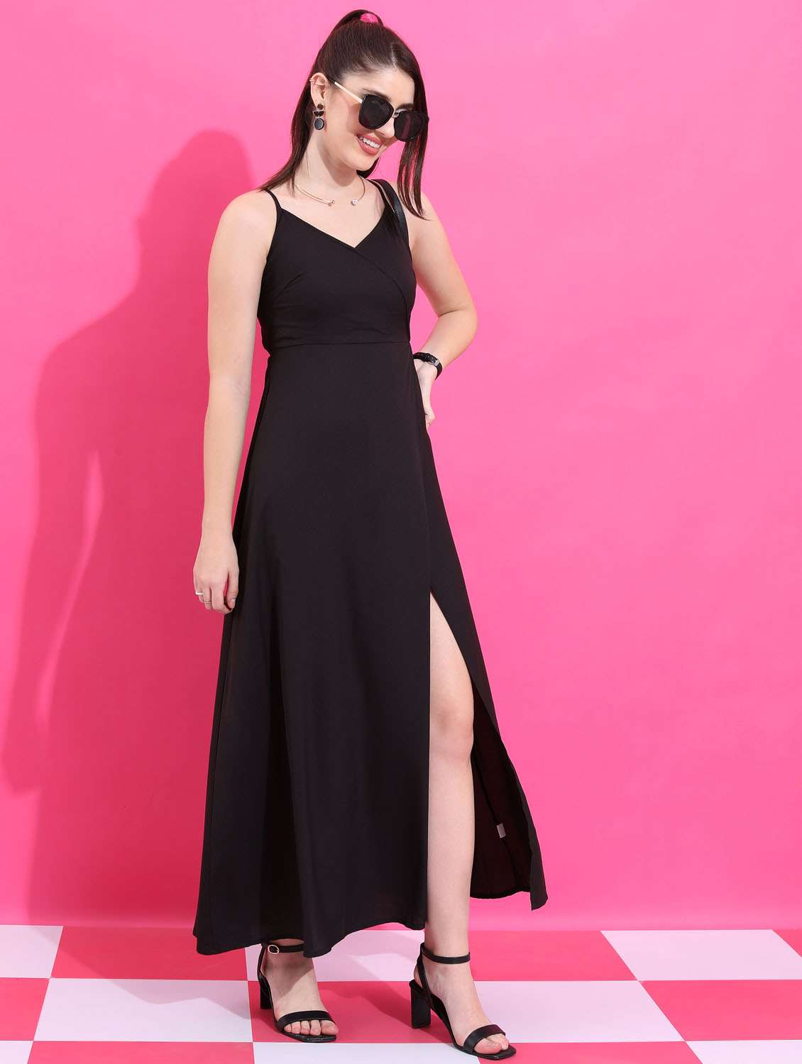 black solid a-line dress