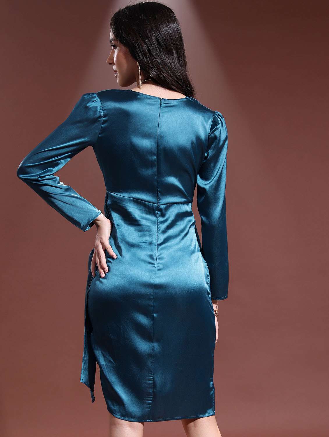 teal solid wrap dress - 21375885 -  Standard Image - 3