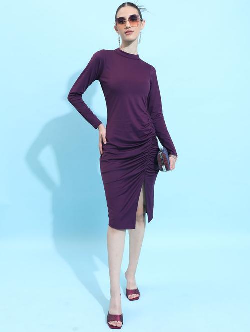 women purple cotton blend bodycon dress - 21375915 - Standard Image - 0