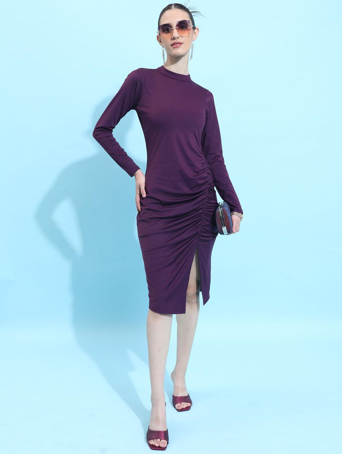 women purple cotton blend bodycon dress - 21375915 - Zoom Image - 0