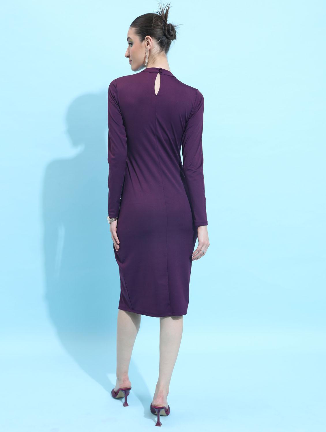 women purple cotton blend bodycon dress - 21375915 - Standard Image - 3