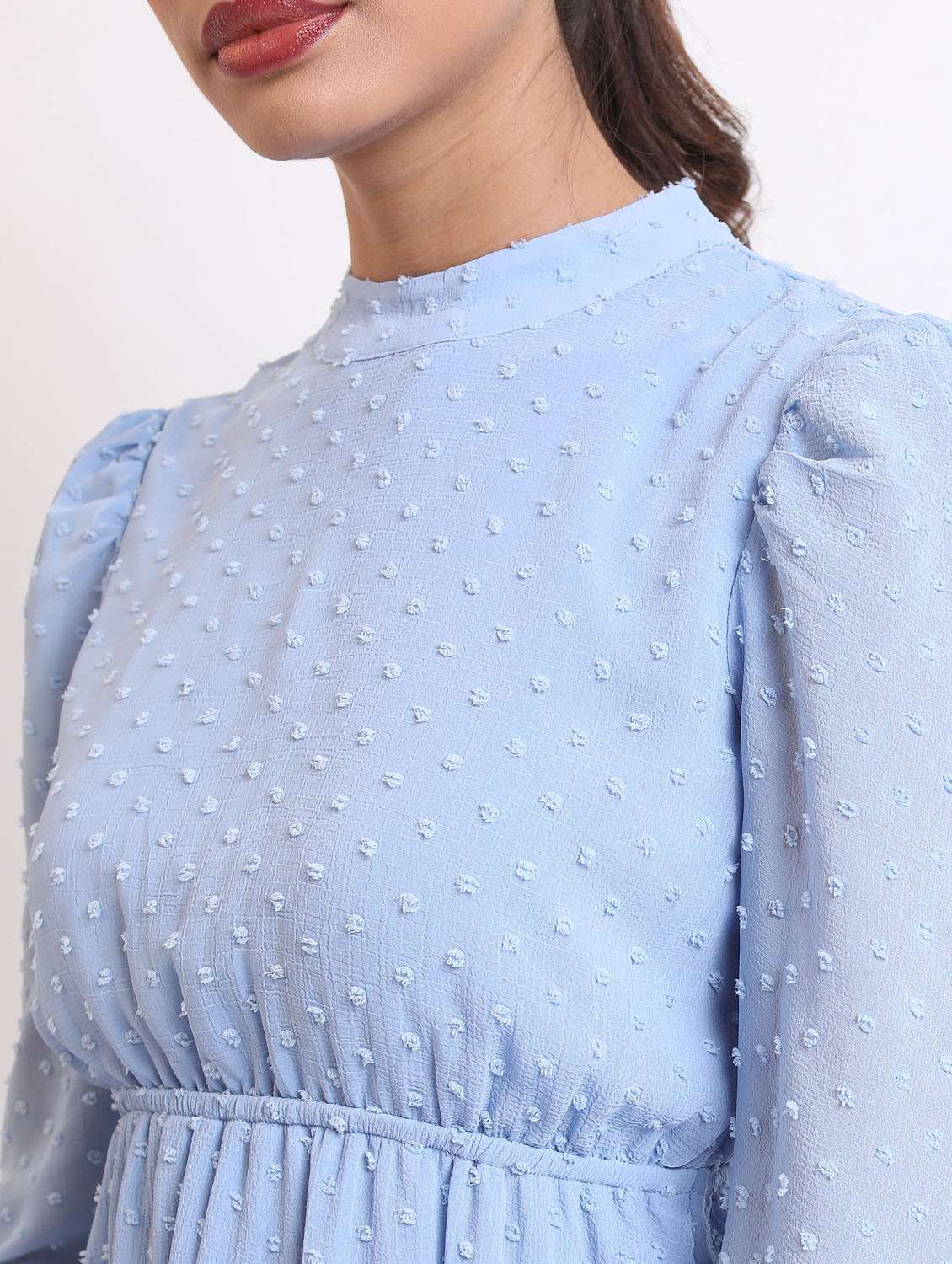 women light blue self design a-line dress - 21375926 -  Standard Image - 5