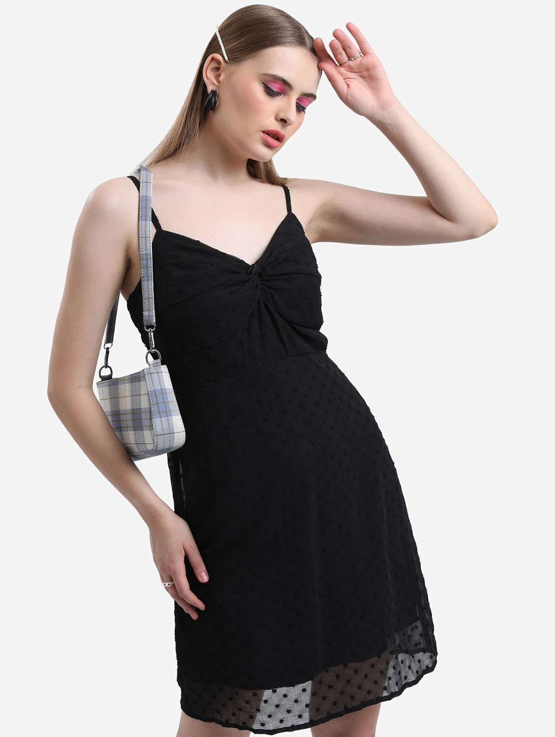 women black cotton blend a-line dress