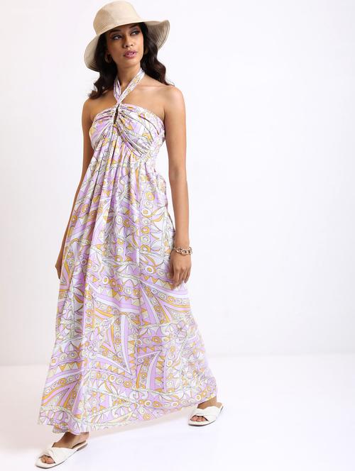 lavender printed a-line dress - 21375936 - Standard Image - 0
