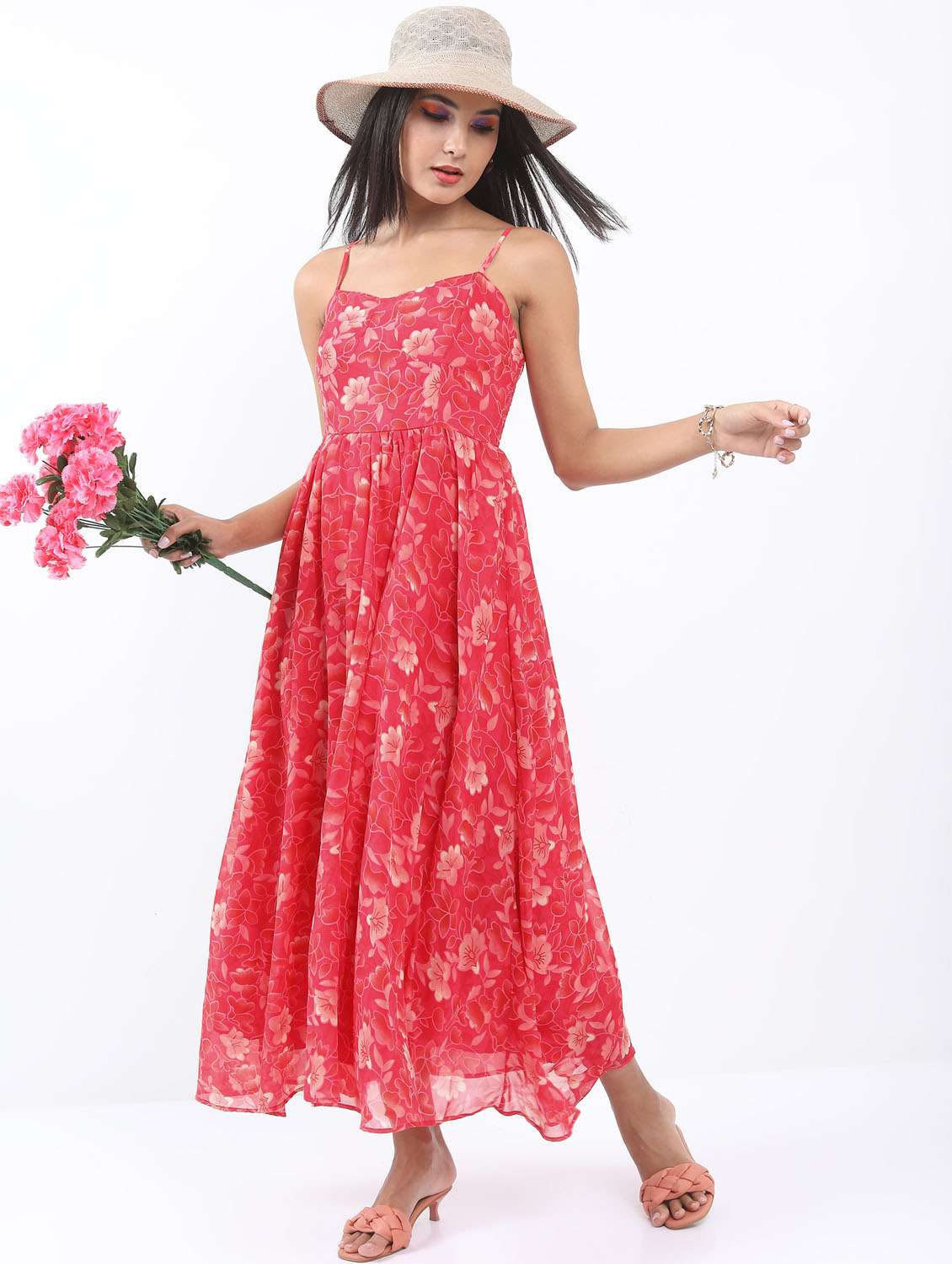 red floral printed  a-line dress