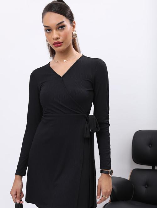 black solid wrap dress - 21375950 - Standard Image - 0