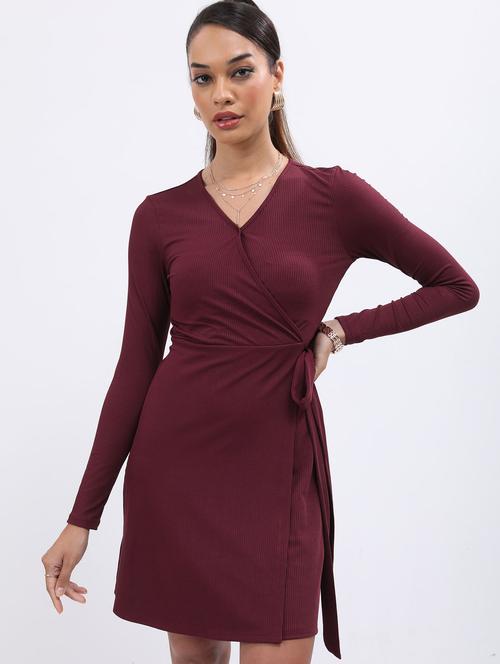 burgundy solid wrap dress - 21375953 -  Standard Image - 0