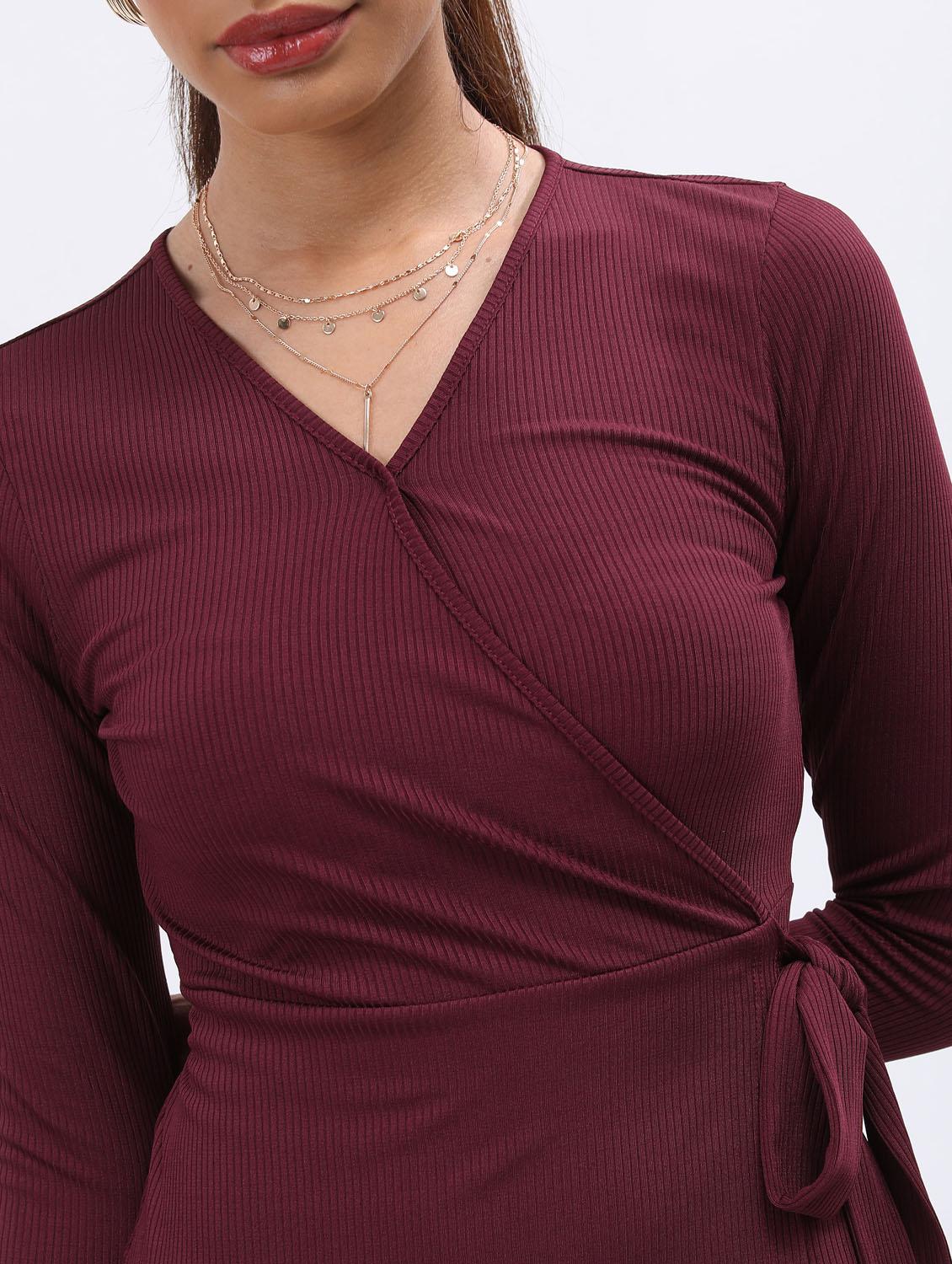 burgundy solid wrap dress - 21375953 - Standard Image - 5