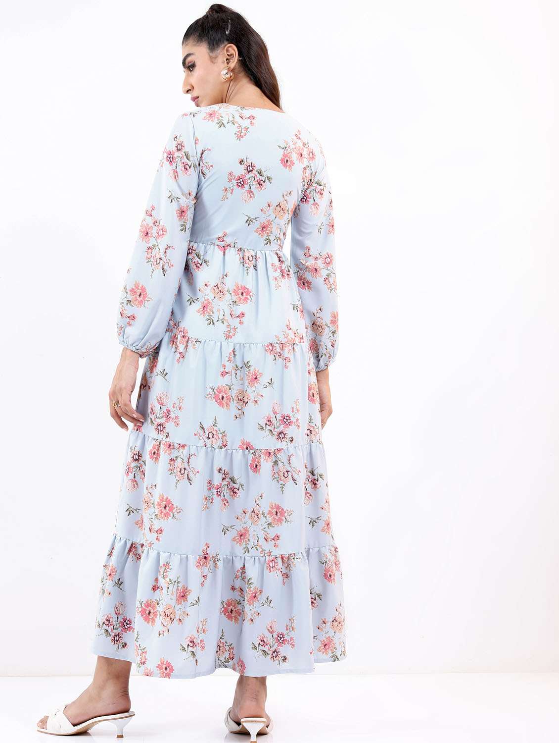 light blue floral printed a-line dress - 21375988 -  Standard Image - 3