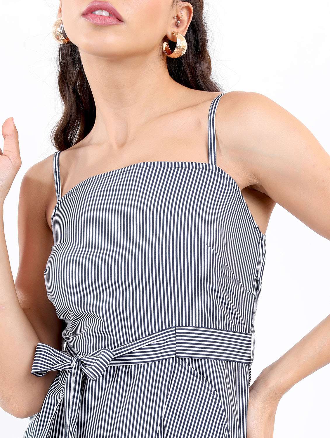 navy blue stripes fit & flare dress - 21375989 - Standard Image - 5