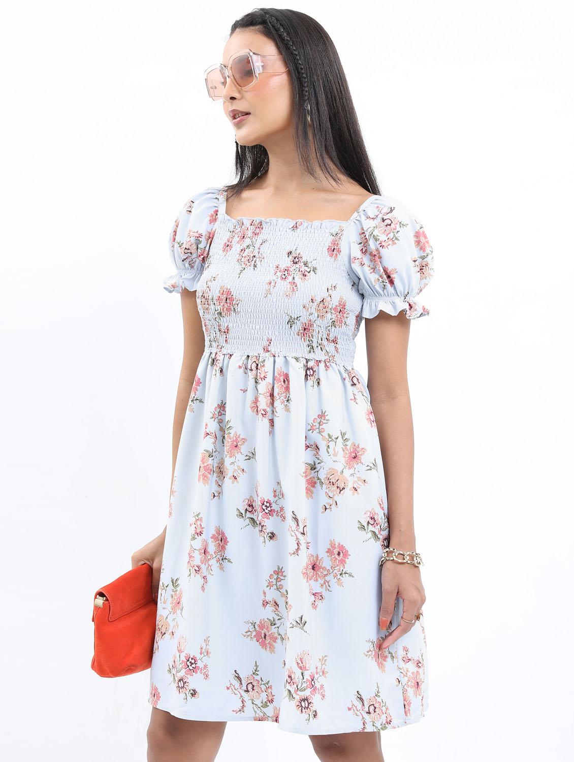 light blue floral printed blouson dress - 21375992 -  Zoom Image - 0