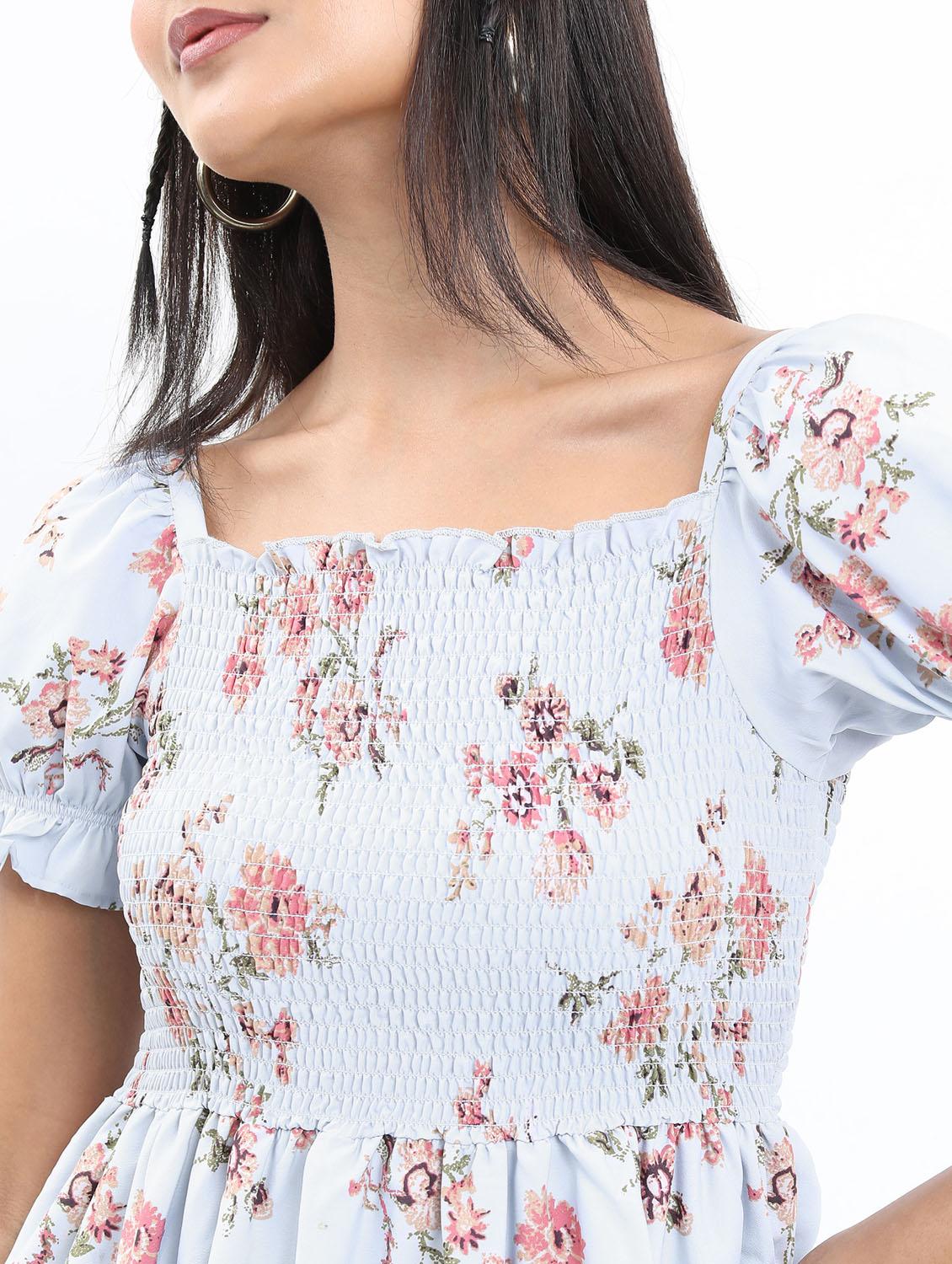 light blue floral printed blouson dress - 21375992 - Standard Image - 3