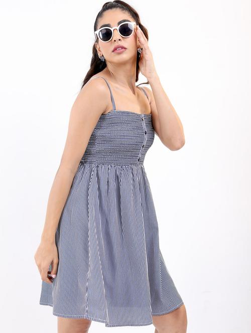 women navy blue striped a-line dress - 21375993 -  Standard Image - 0