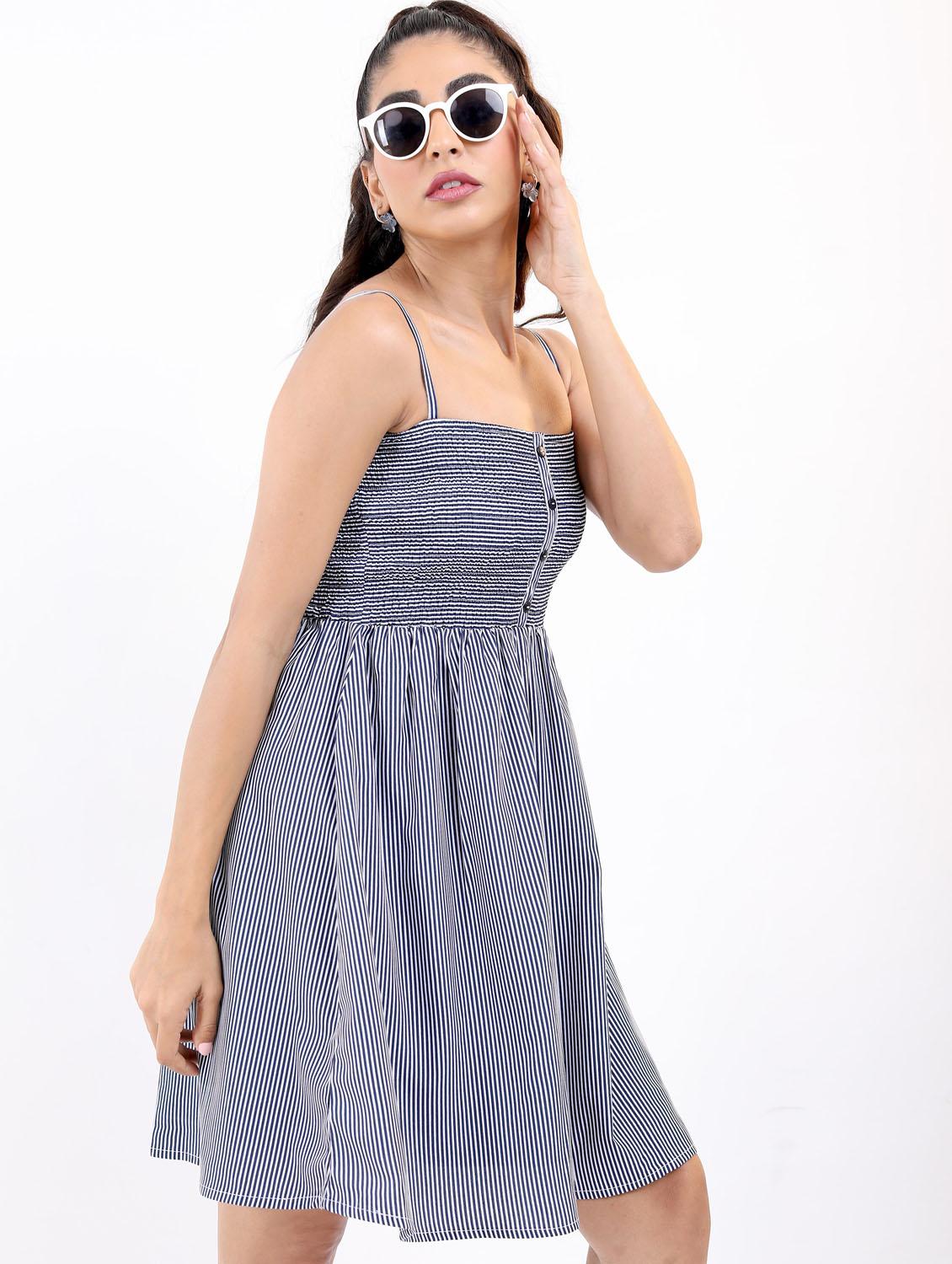 women navy blue striped a-line dress - 21375993 -  Zoom Image - 0
