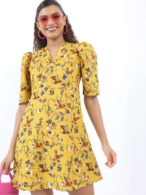 women yellow cotton blend a-line dress - 21376002 -  Standard Image - 0