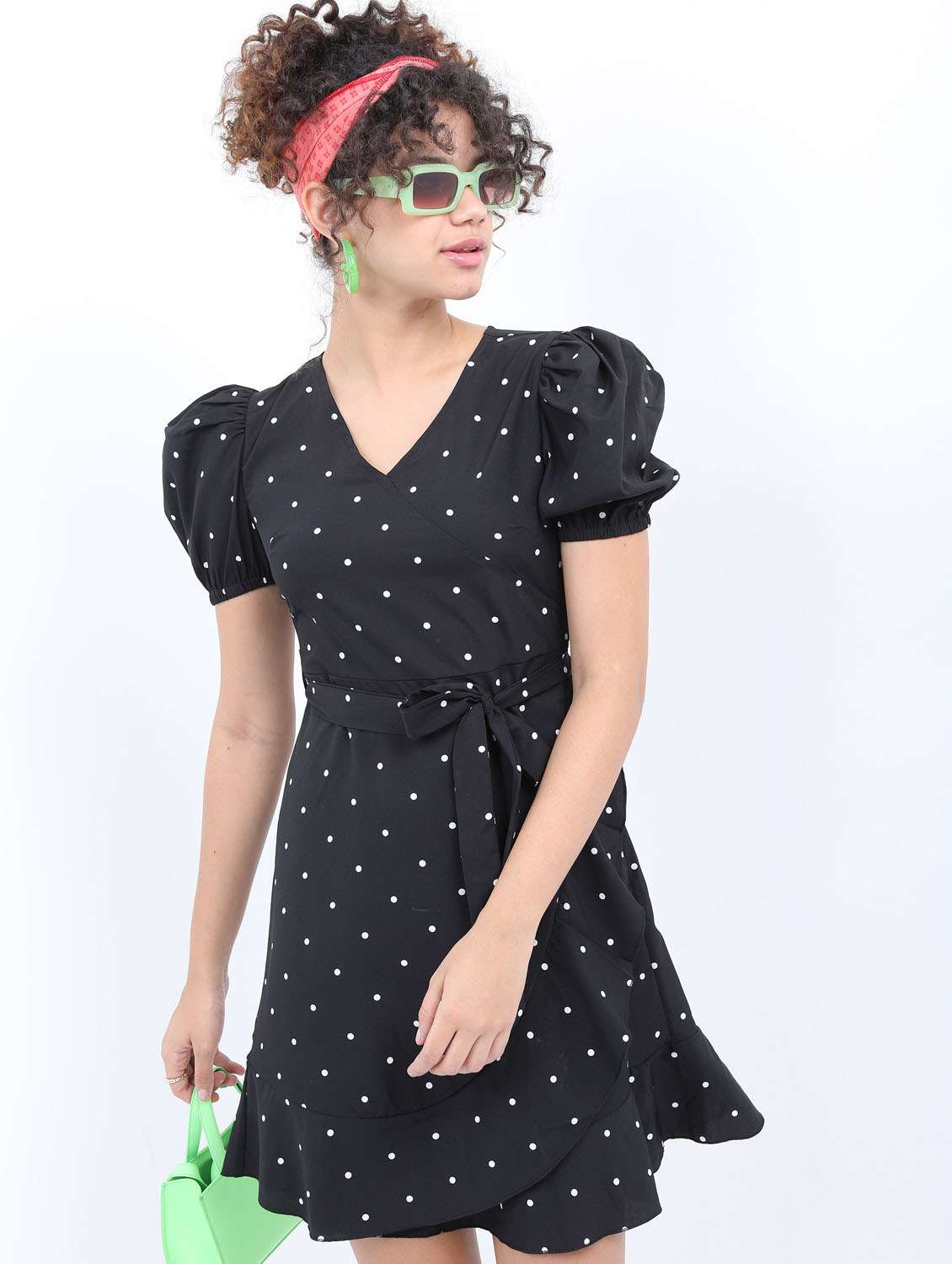 black polka dot a-line dress