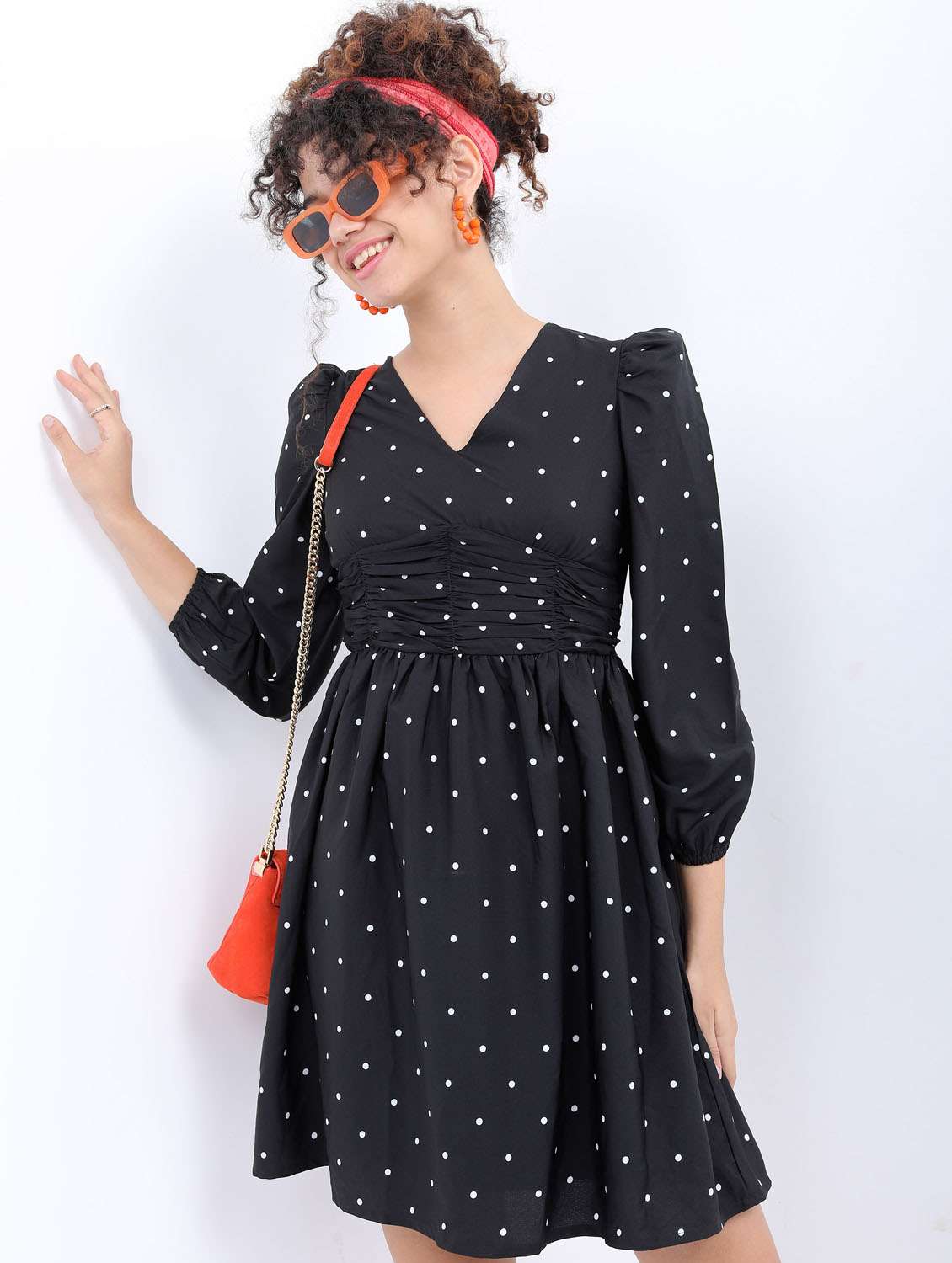black polka dot a-line dress