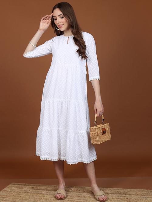 women white cotton blend a-line dress - 21376012 -  Standard Image - 0