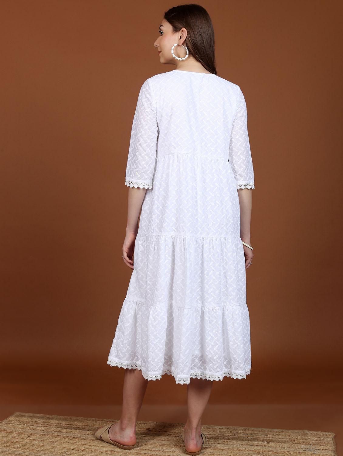 women white cotton blend a-line dress - 21376012 - Standard Image - 3