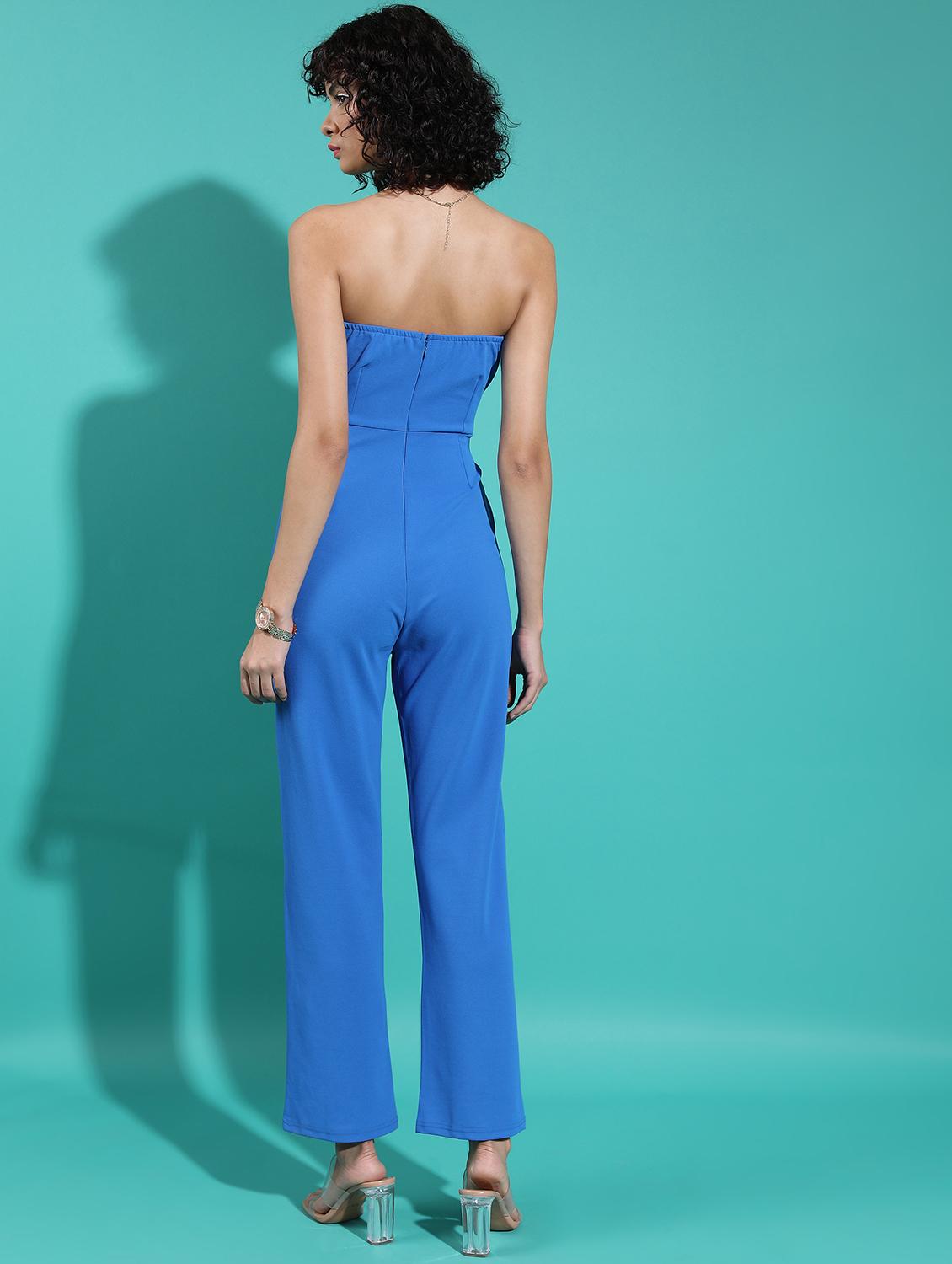 women blue cotton blend full leg jumpsuit - 21376022 - Standard Image - 3