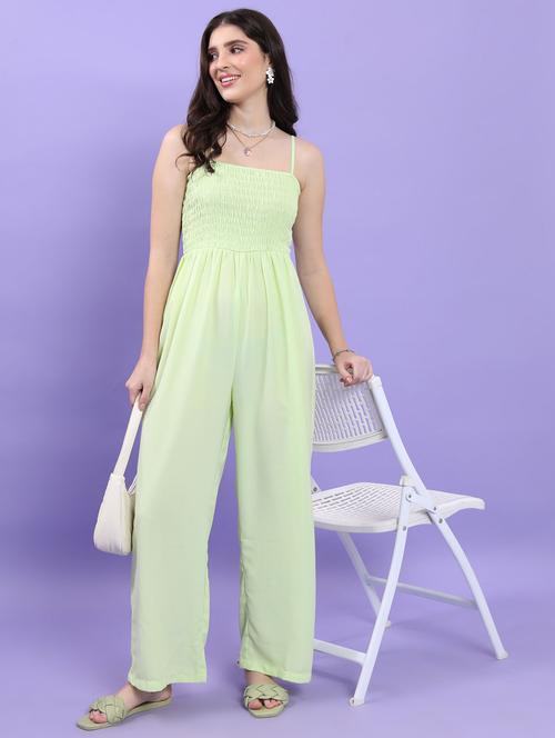 green solid full leg jumpsuit - 21376028 - Standard Image - 0