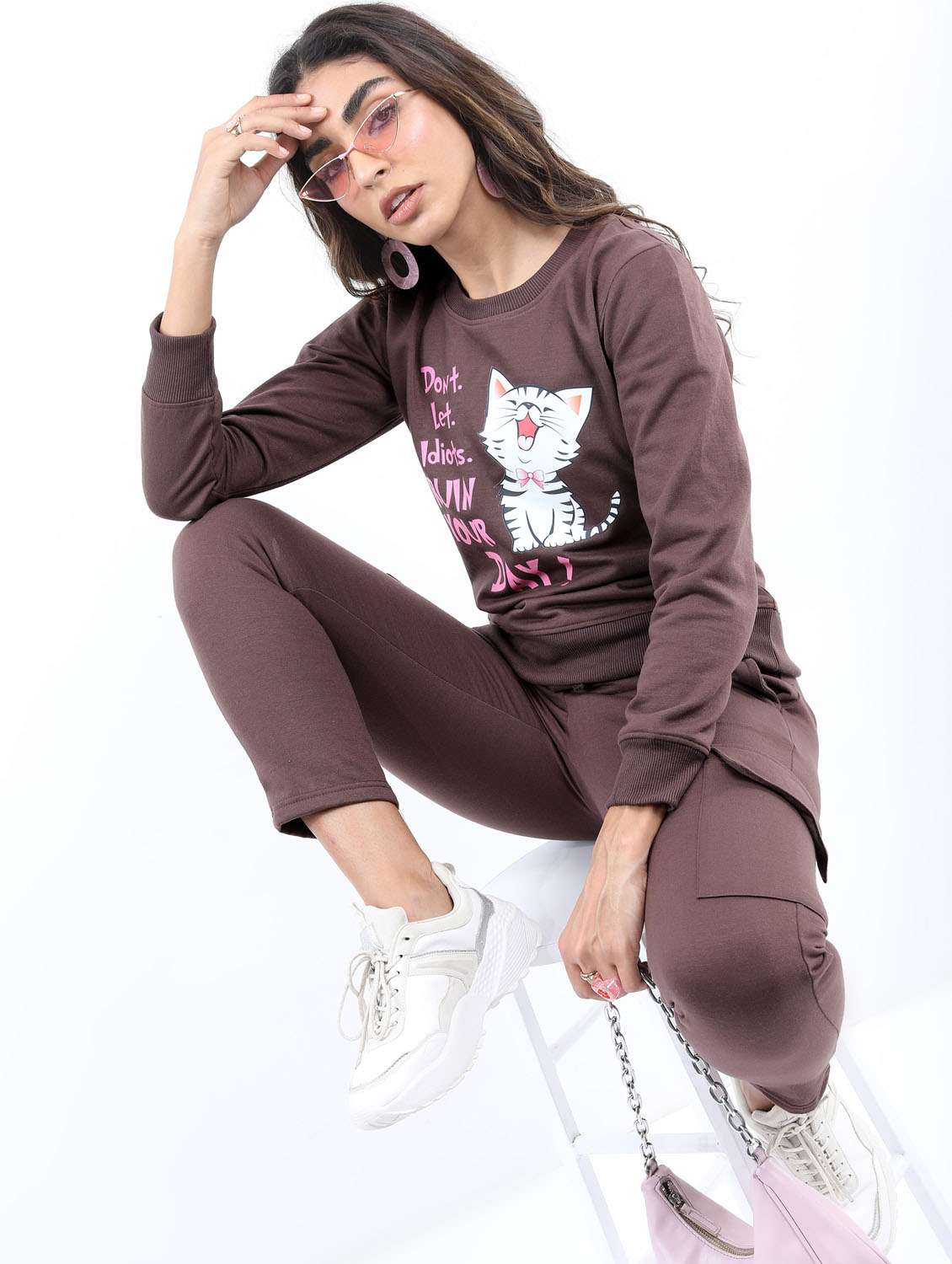 women brown front print sweatshirt - 21376029 -  Standard Image - 3