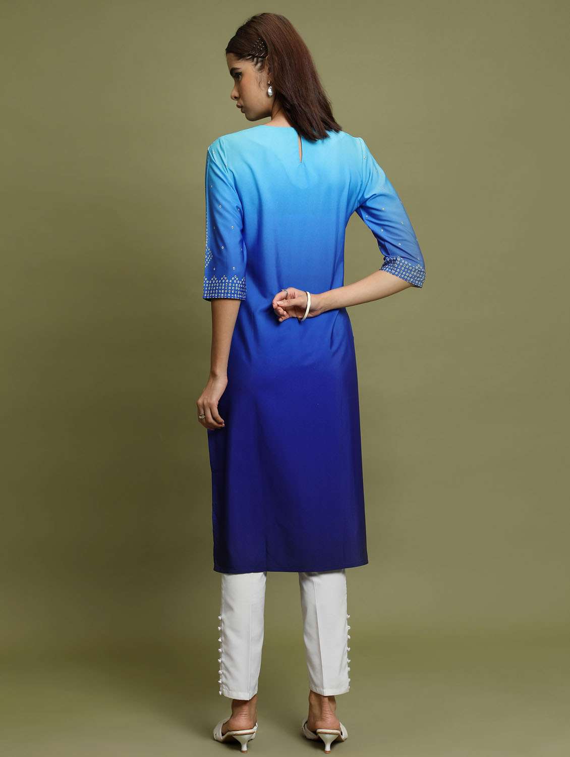 women three quarter sleeve straight kurta - 21376058 - Standard Image - 3