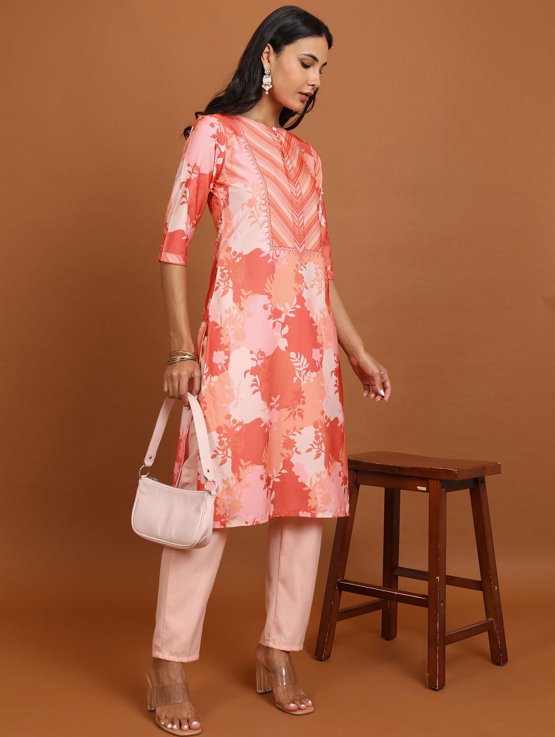 women three quarter sleeve straight kurta - 21376060 - Standard Image - 3