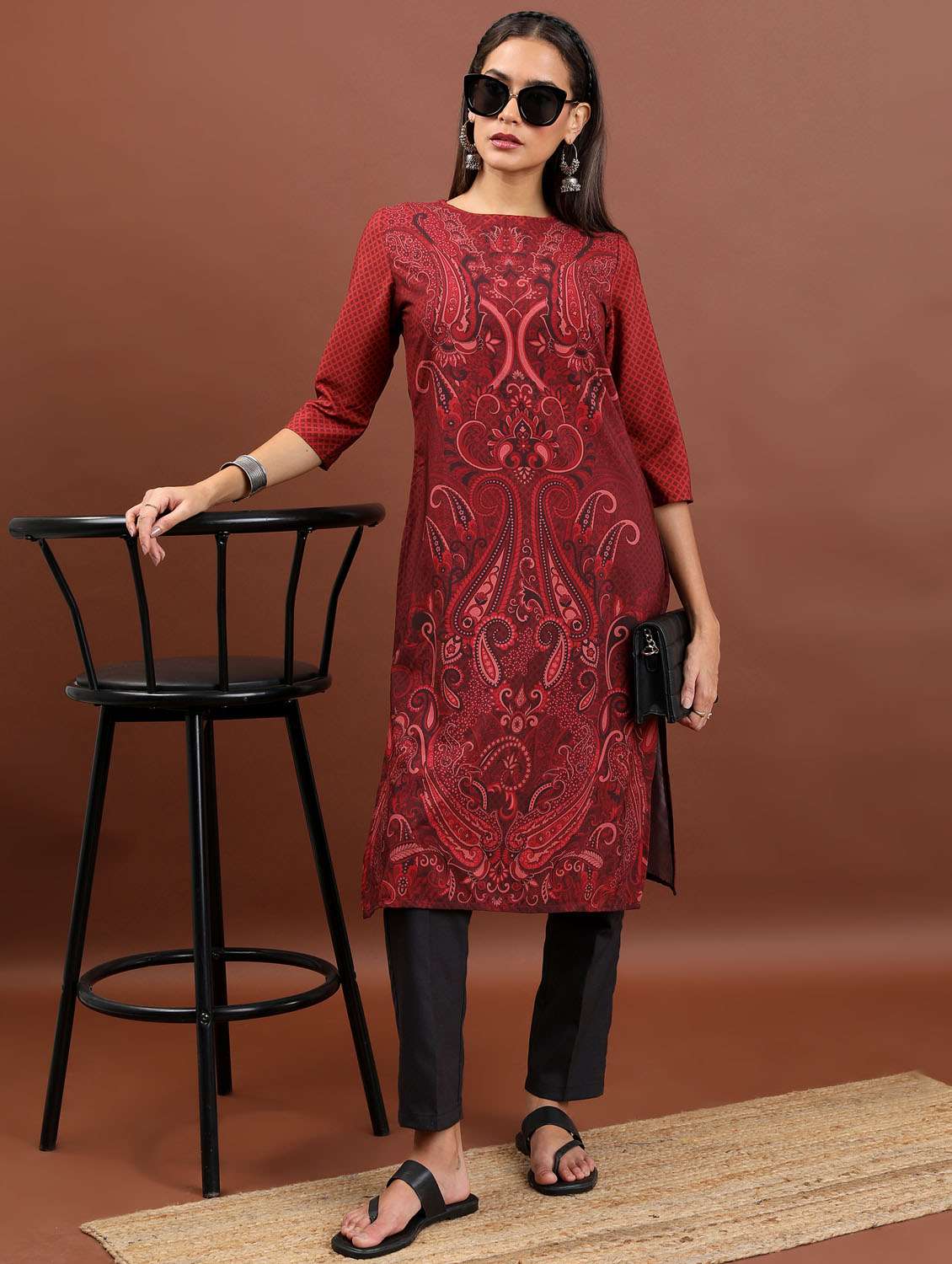 women three quarter sleeve straight kurta