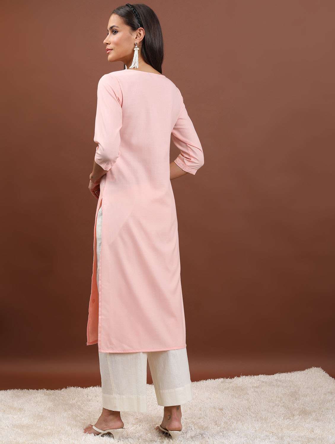 women three quarter sleeve straight kurta - 21376083 -  Standard Image - 3
