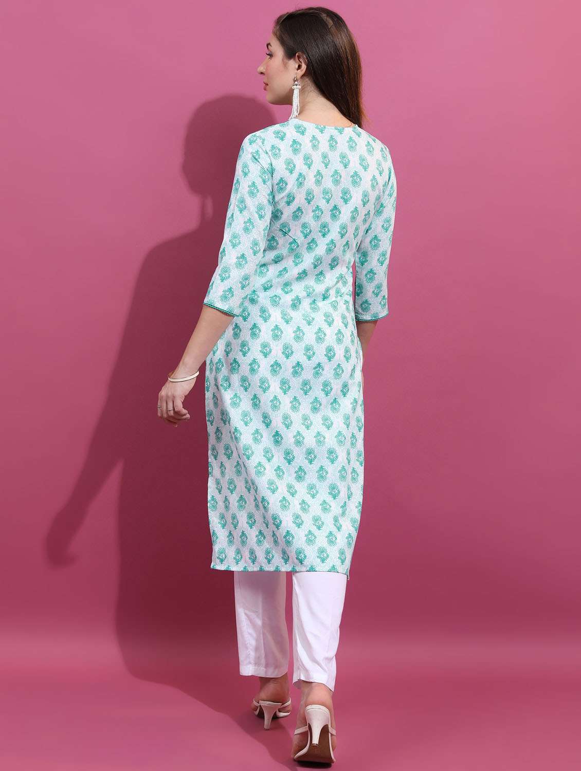 women three quarter sleeve straight kurta - 21376090 -  Standard Image - 3