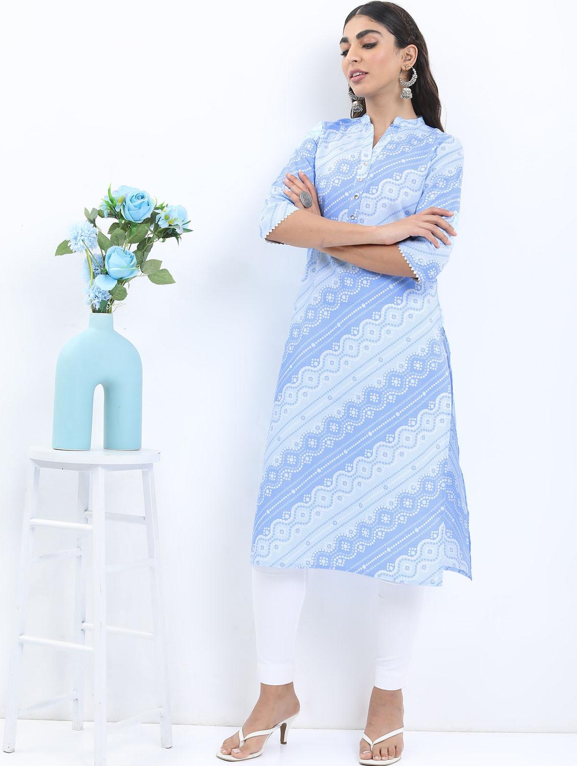 women three quarter sleeve straight kurta - 21376109 -  Zoom Image - 0