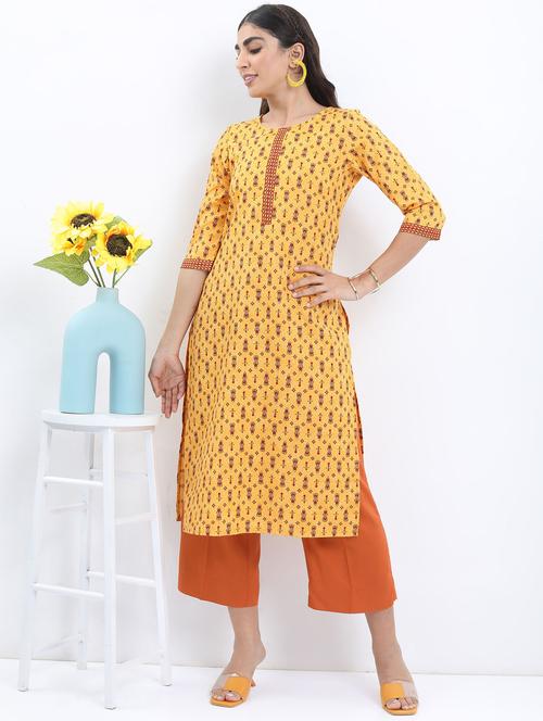 women three quarter sleeve straight kurta - 21376110 - Standard Image - 0