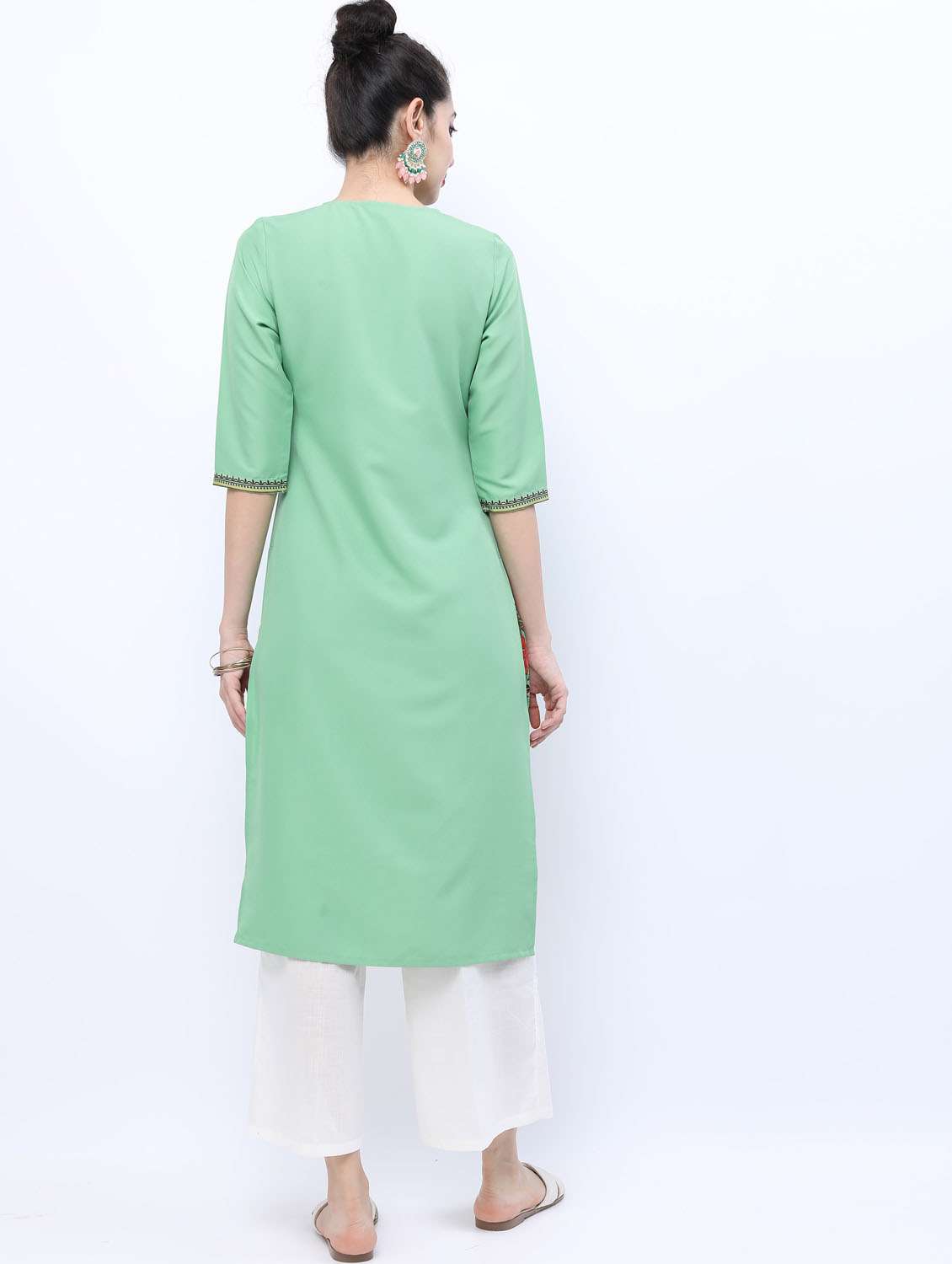 women three quarter sleeve straight kurta - 21376120 -  Standard Image - 3