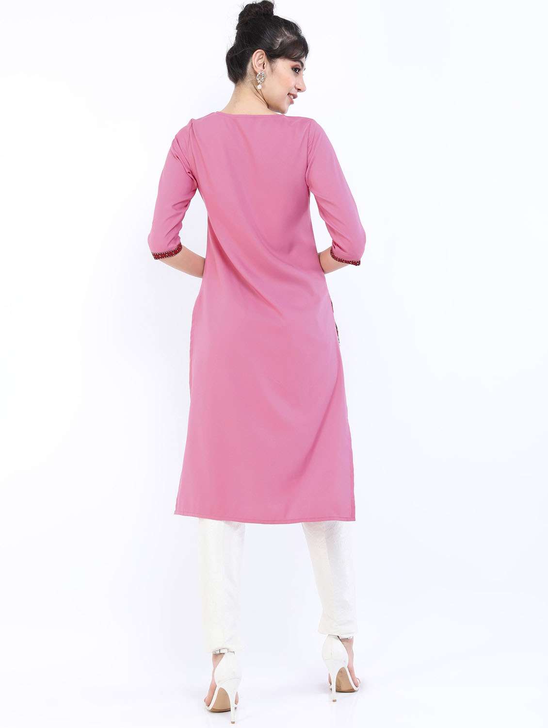 women three quarter sleeve straight kurta - 21376123 -  Standard Image - 3