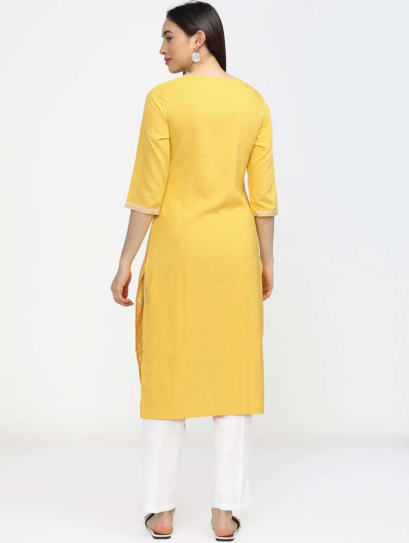 women three quarter sleeve straight kurta - 21376137 -  Standard Image - 3
