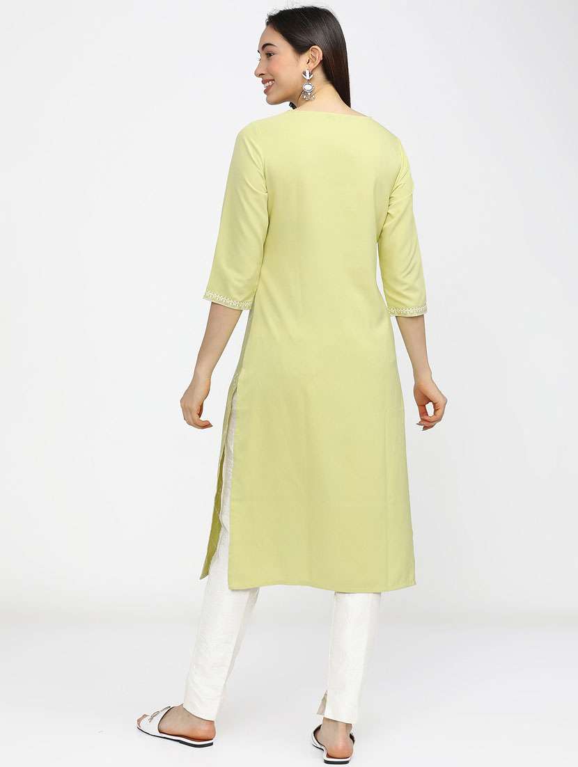 women three quarter sleeve straight kurta - 21376138 -  Standard Image - 3