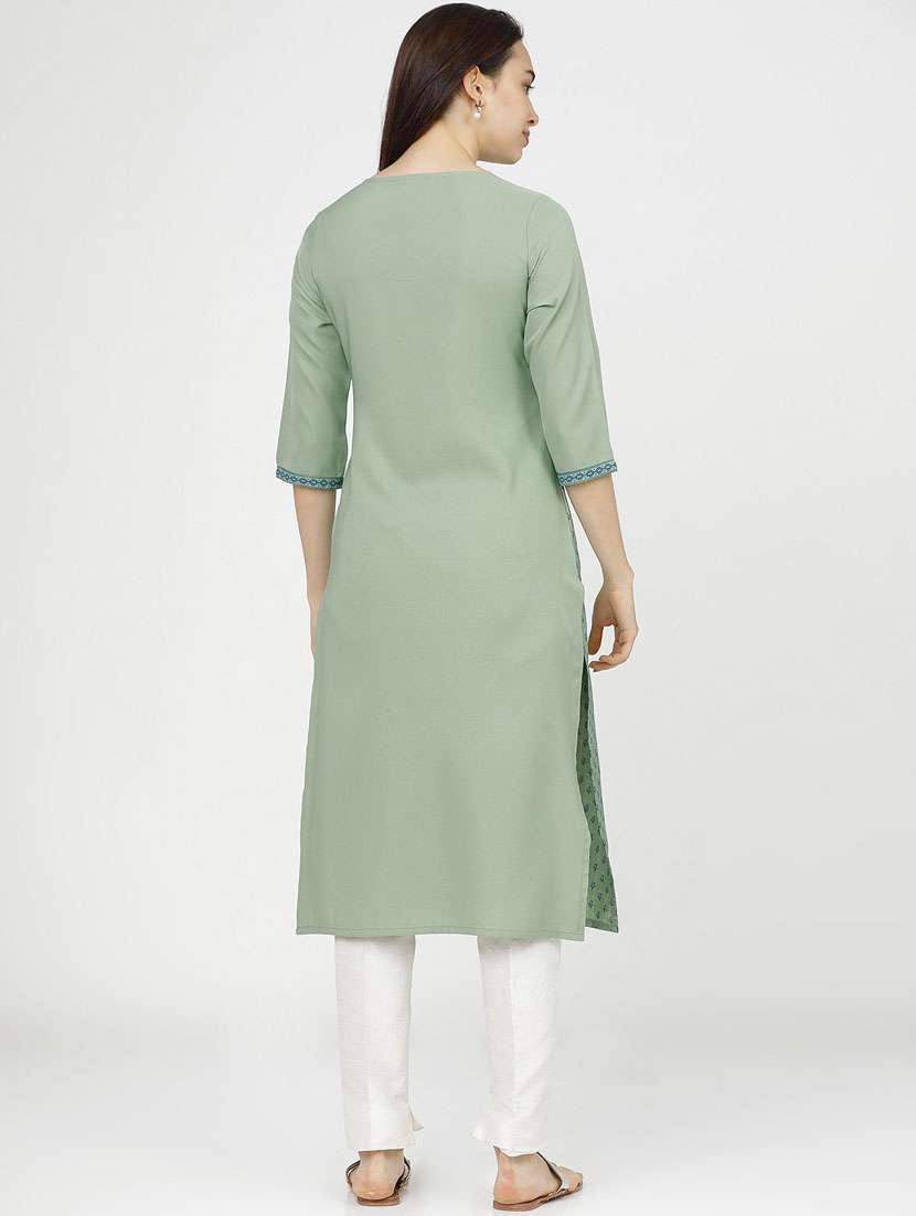 women three quarter sleeve straight kurta - 21376147 -  Standard Image - 3