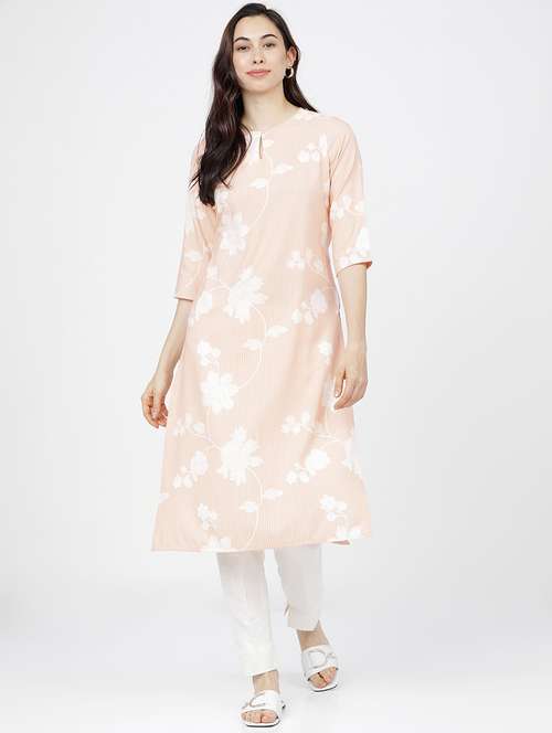 women three quarter sleeve straight kurta - 21376152 -  Standard Image - 0
