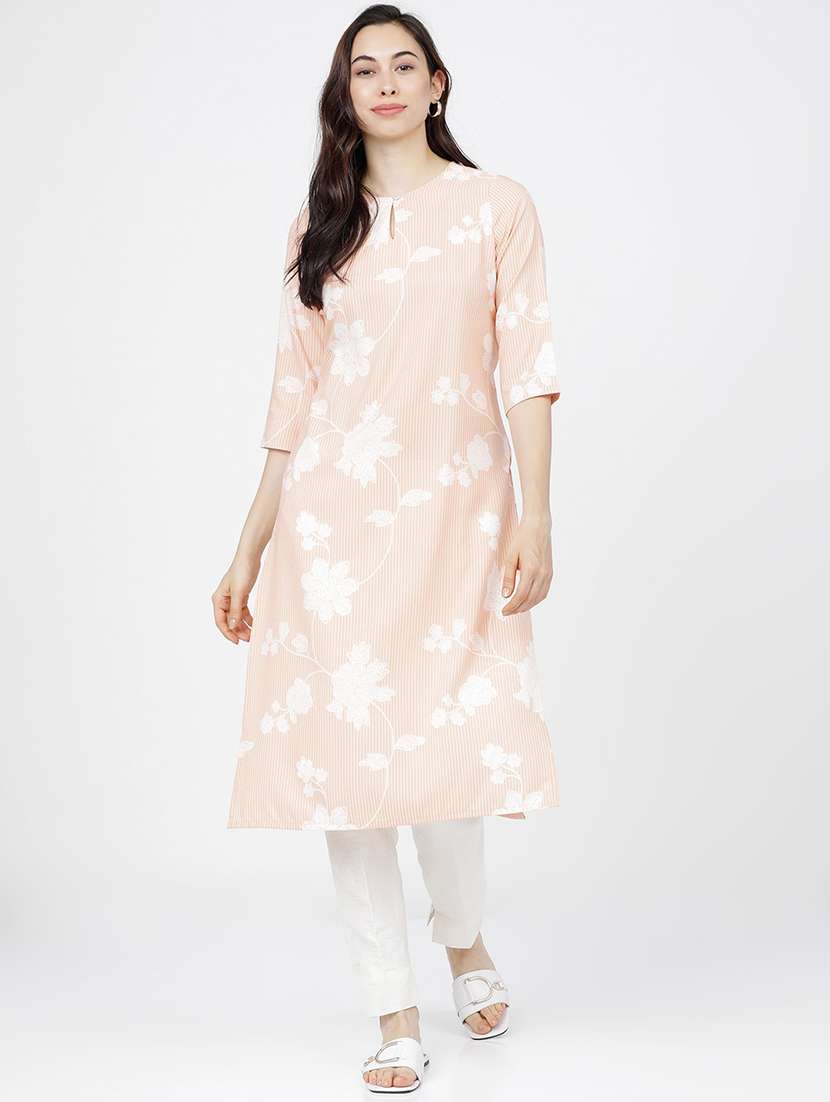 women three quarter sleeve straight kurta - 21376152 -  Zoom Image - 0