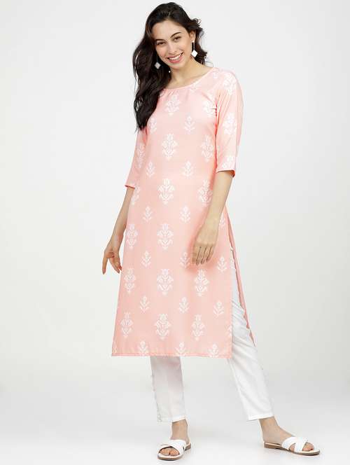women three quarter sleeve straight kurta - 21376153 -  Standard Image - 0