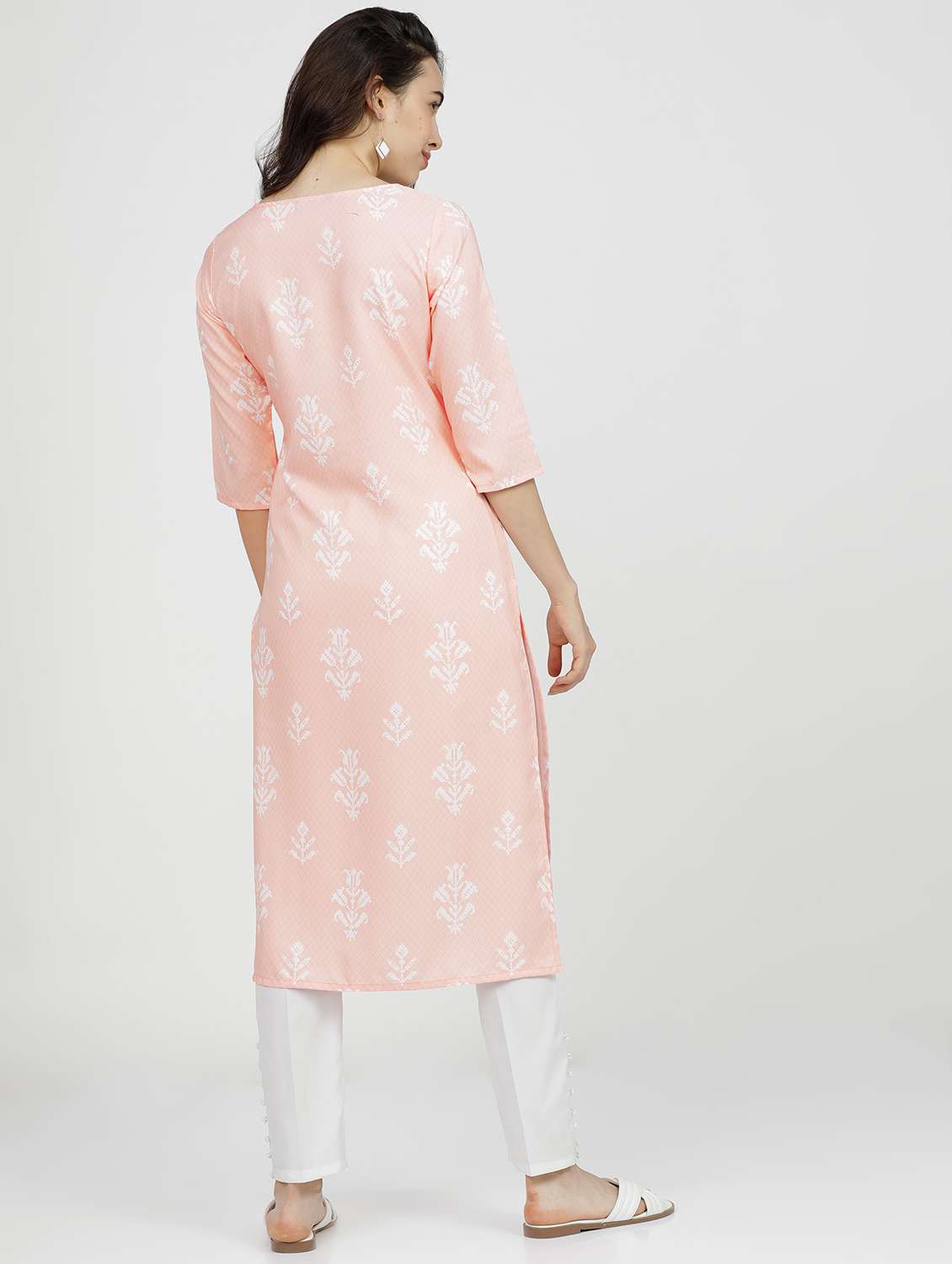 women three quarter sleeve straight kurta - 21376153 -  Standard Image - 3