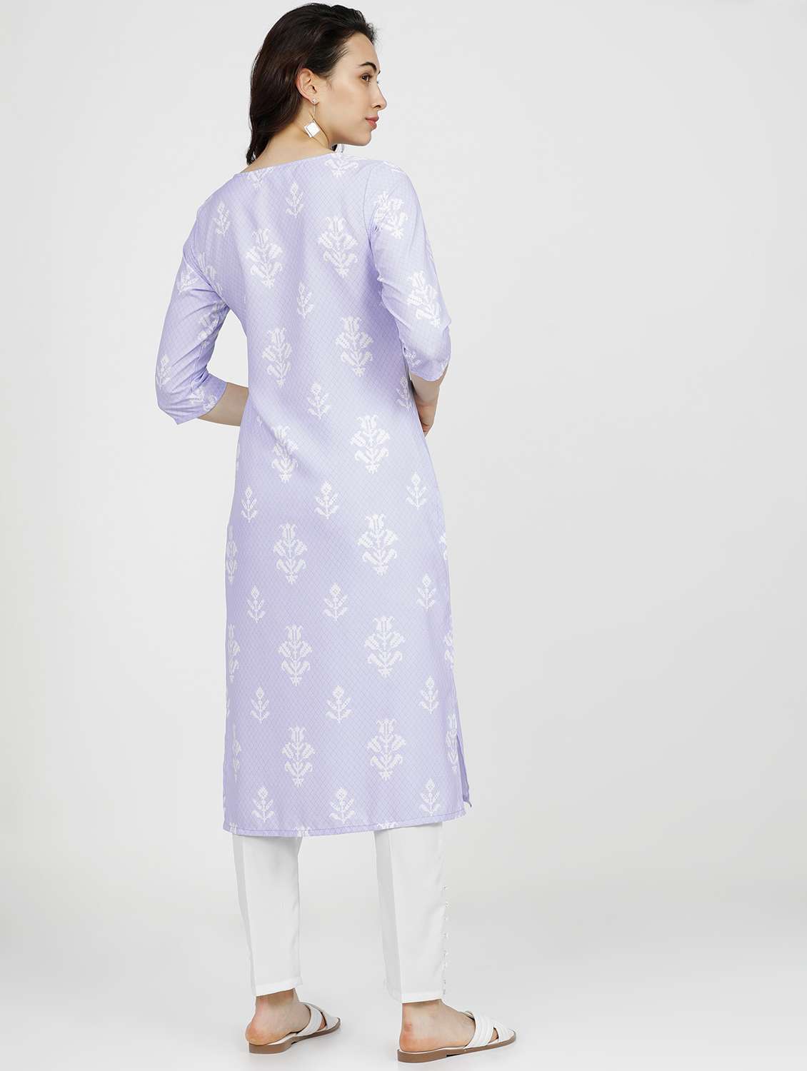 women three quarter sleeve straight kurta - 21376154 -  Standard Image - 3