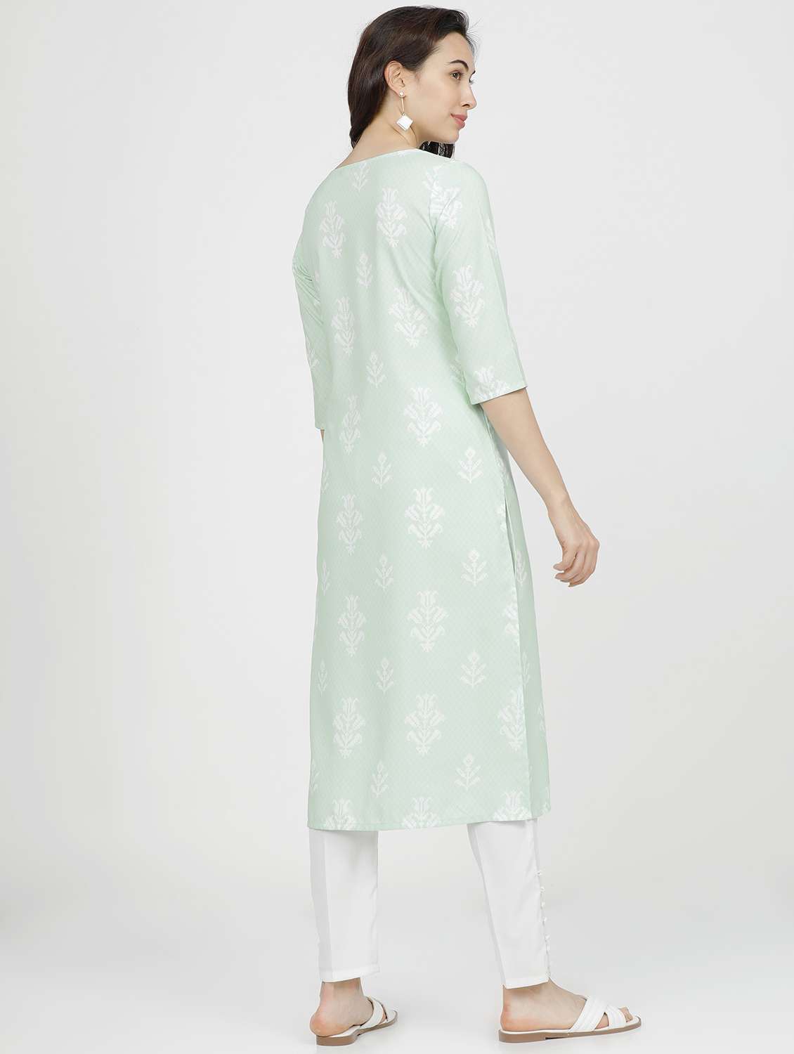 women three quarter sleeve straight kurta - 21376156 - Standard Image - 3