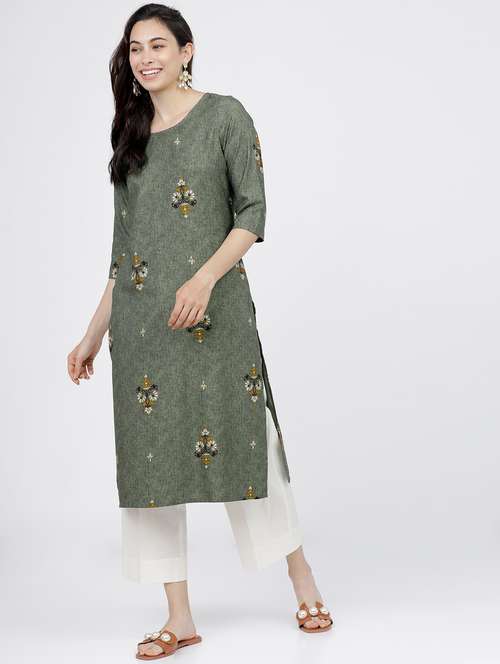 women three quarter sleeve straight kurta - 21376160 - Standard Image - 0