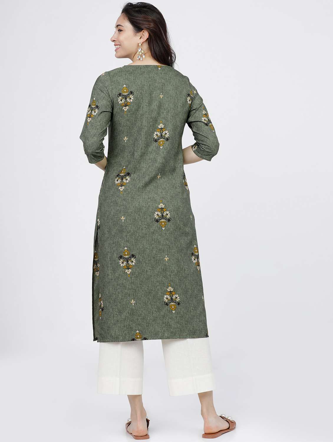 women three quarter sleeve straight kurta - 21376160 - Standard Image - 3