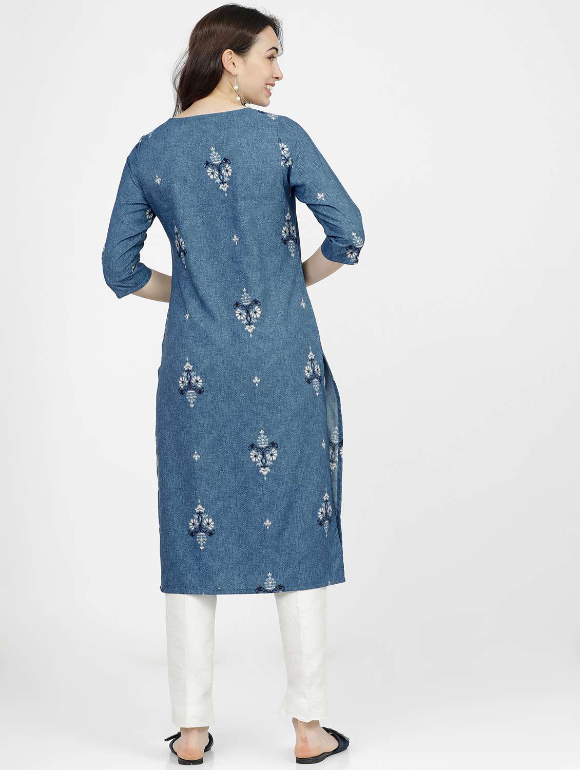 women three quarter sleeve straight kurta - 21376161 -  Standard Image - 3